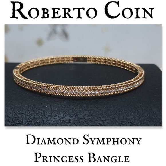 Authentic New Roberto Coin Diamond Symphony Princess Bangle In 18kt Rose Gold - Picture 1 of 16